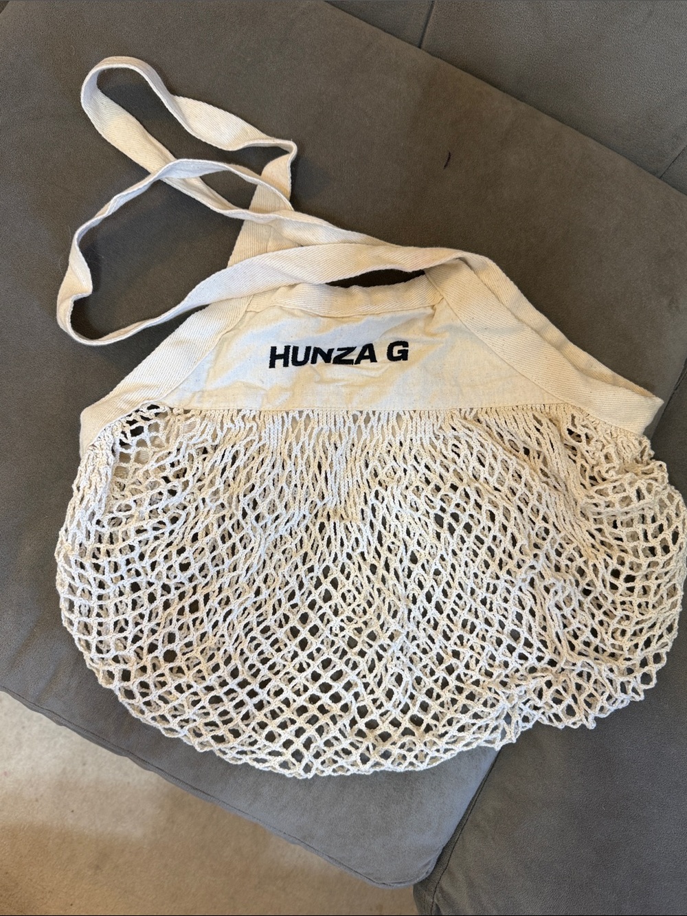 Hunza G Cream Mesh Tote with Embroidered Logo